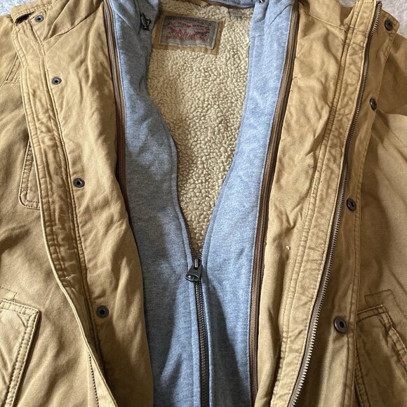 Levi's Jacket Mens XXL Brn Faux Fur Lined Hoodie Heavy Duty Field Barn Chore NEW - Picture 8 of 11